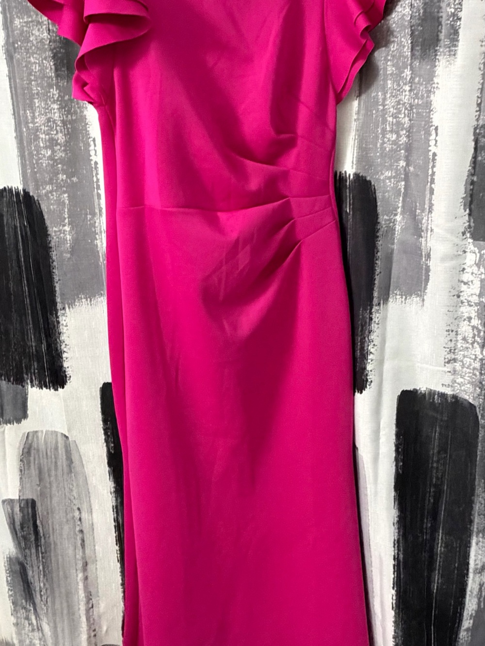 Feminine Ruffle Sleeve Midi Dress in Hot Pink